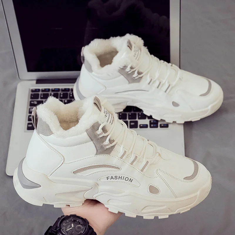 Fashion High-top Shoes for Men Winter Plus Velvet Thick Warm All-match Sneakers Outdoor Comfortable Non-slip Casual Sports Shoes