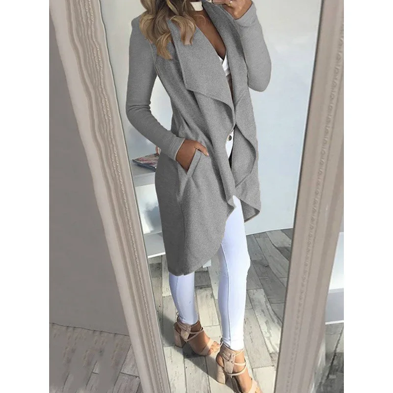 

2022 Large Size Fashion Solid Color Lapel Slim Long Trench Coat Women Fashion Streetwear