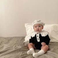 2022 summer new toddler boy long sleeves romper infant cotton lace collar jumpsuit thin newborn girl casual pure color one piece