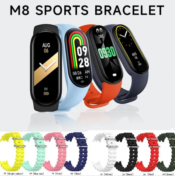 

M8 Smart Watch Bluetooth Dustproof Wristbands Men Women Watches Sports Fitness Watches Heart Rate Blood Pressure Blood Oxygen