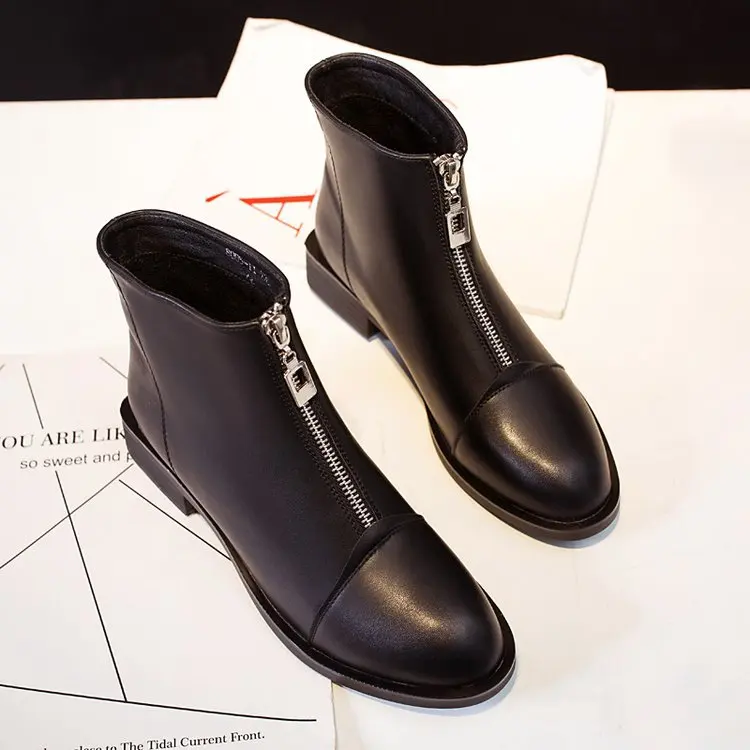 

Women's Ankle Boots Autumn and Winter Zipper Solid Ladies Chelsea Boots Pointed Toe Female Flat Boots women