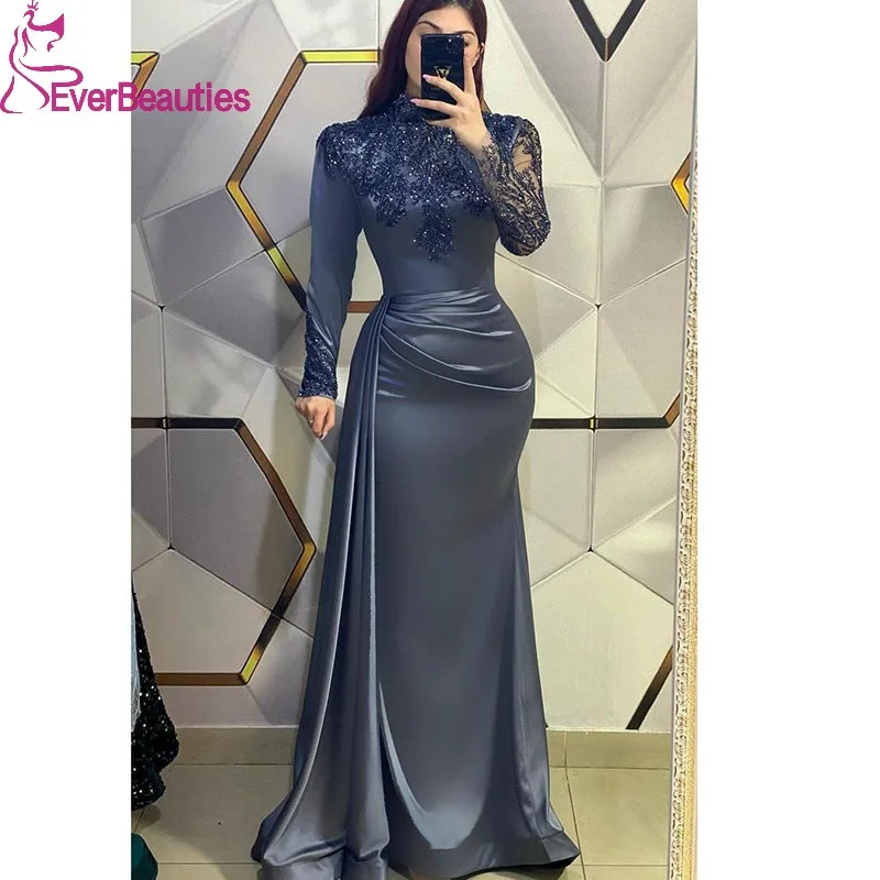 

Long Sleeves Prom Dress for Women Muslim Satin Formal Gowns Dubai Mermaid Evening Dress Vestidos De Fiesta Elegantes Para Mujer