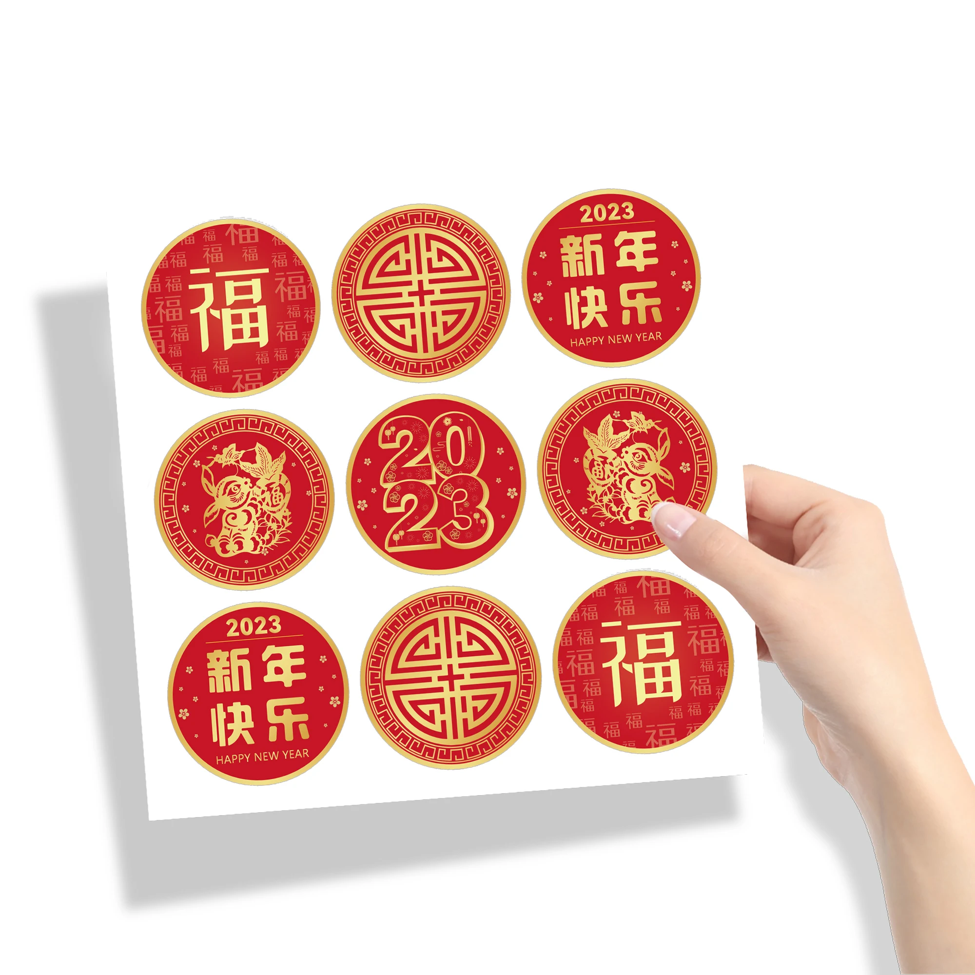 

KK201 180pcs 1.5inch 2023 Rabbit Spring Festival Happy Chinese New Year Party Round Stickers Gift Sealing Labels Baking Decors