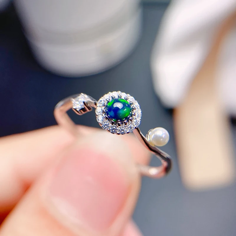 Женские кольца с натуральным черным опалом серебро 925 пробы ювелирные изделия