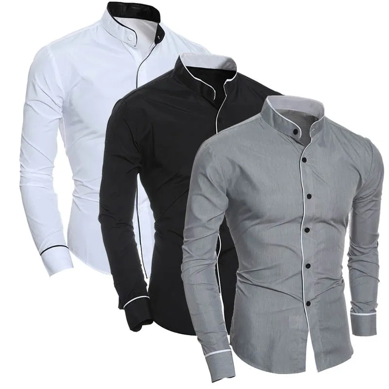 Spring and Autumn 2023 Original Design Slim Fit Mock Neck Shirt Personalized Splice Cardigan Bottom Shirt Top Men's Clothing