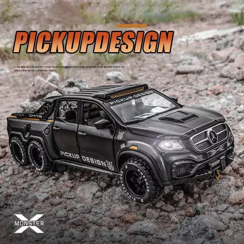

New 1: 28 Benzs X-Class 6*6 Tyre Alloy Pickup Off-road Vehicle Die Cast Metal Simulation Children's Toy Car Collection Ornaments