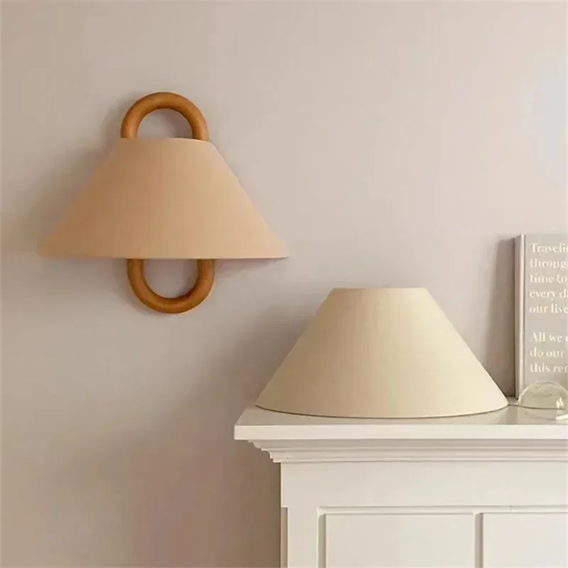 -sabi-Lámpara de tela Original sue luz pared madera maciza para dormitorio mesita noche ambienteторшерторшер напольный