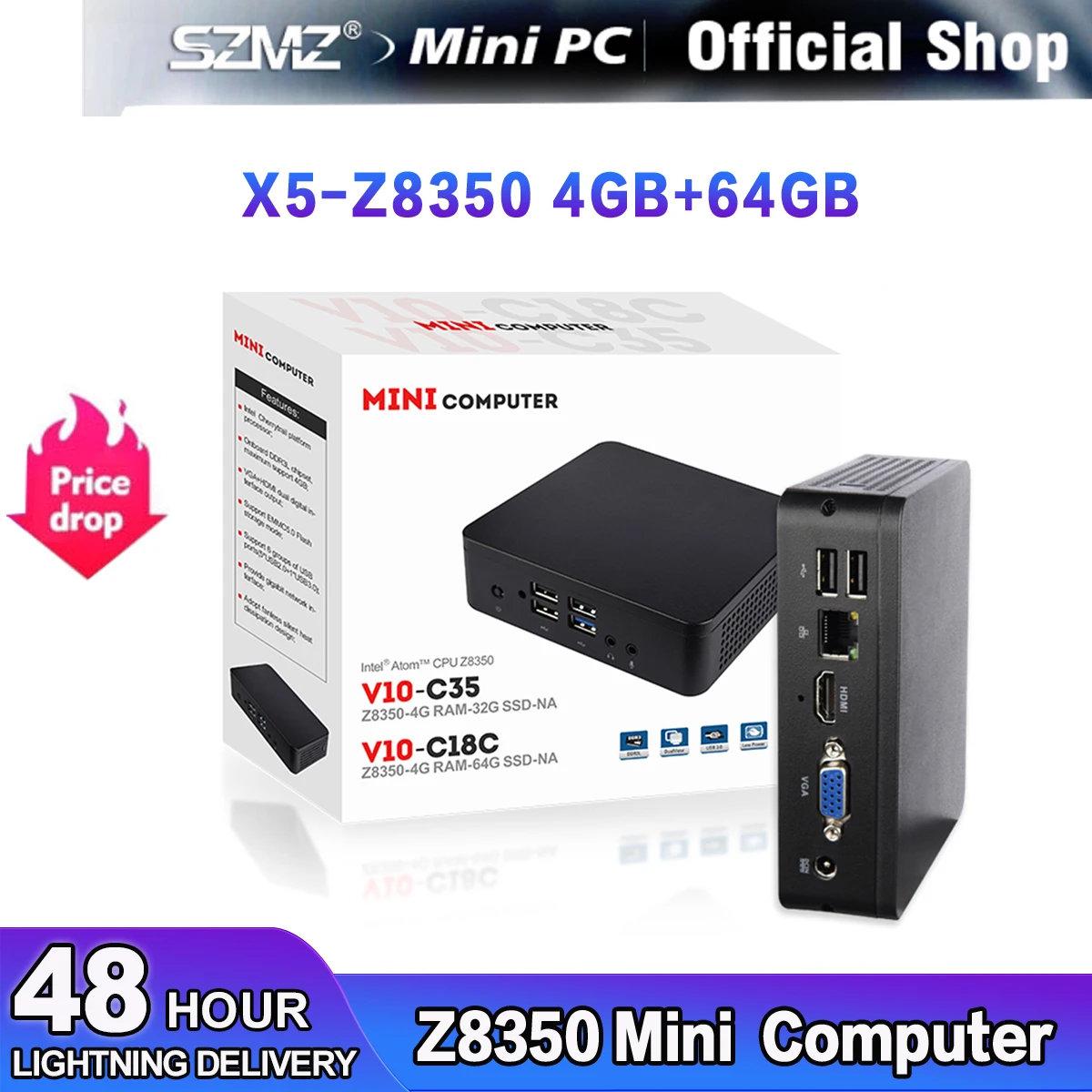 

ТВ-приставка SZMZ, 4 + 64 ГБ, Windows 10, 1000/4,0 ГГц