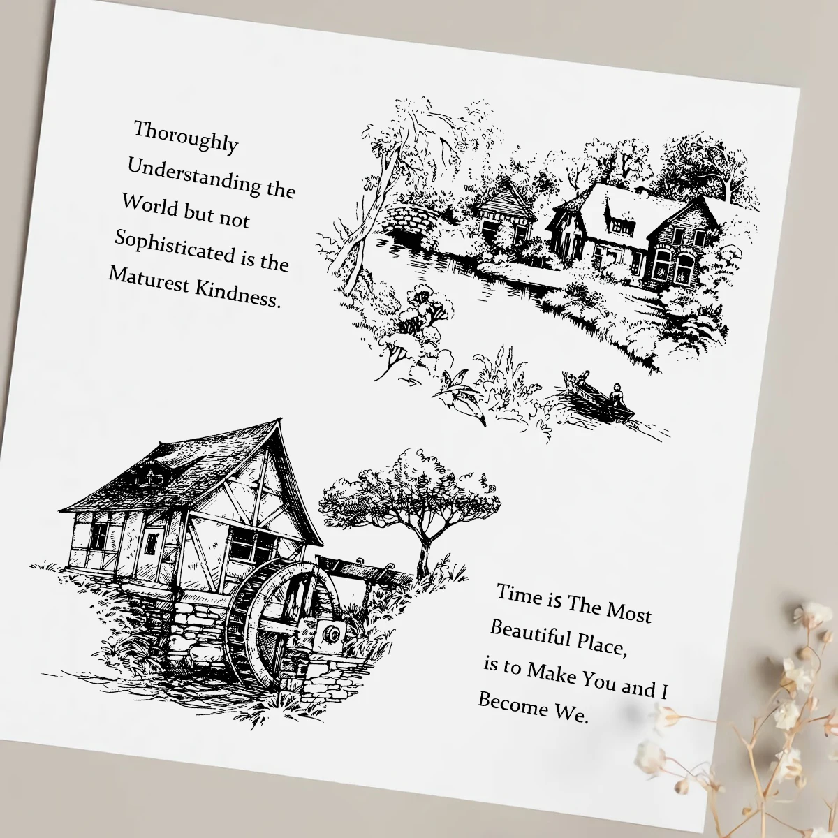 vintage house and rural landscape free global shipping