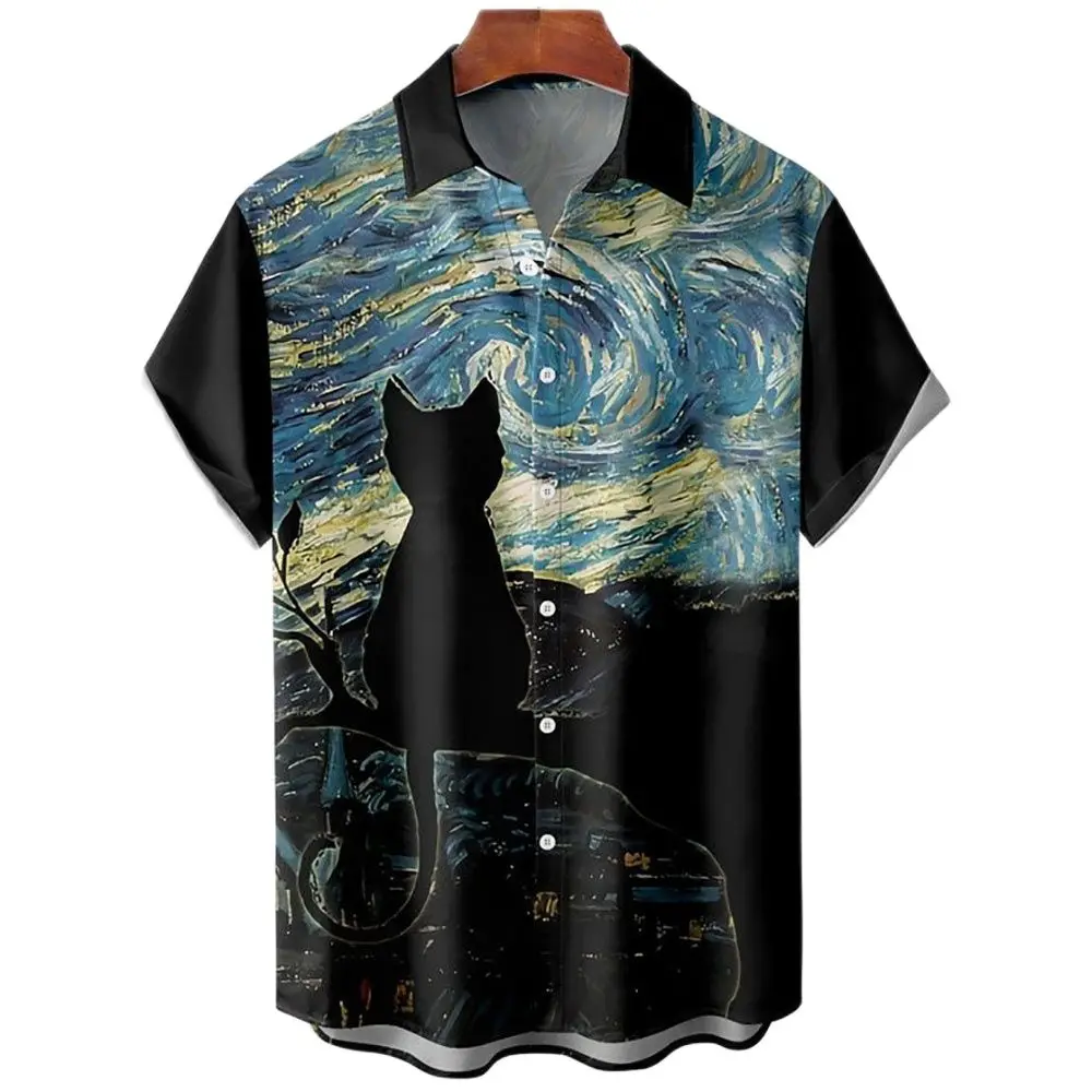 Kawaii Cats Black Shirt Unisex 3D Fashion Shirt Summer 2022 Oversized Hawaiian Beach Top