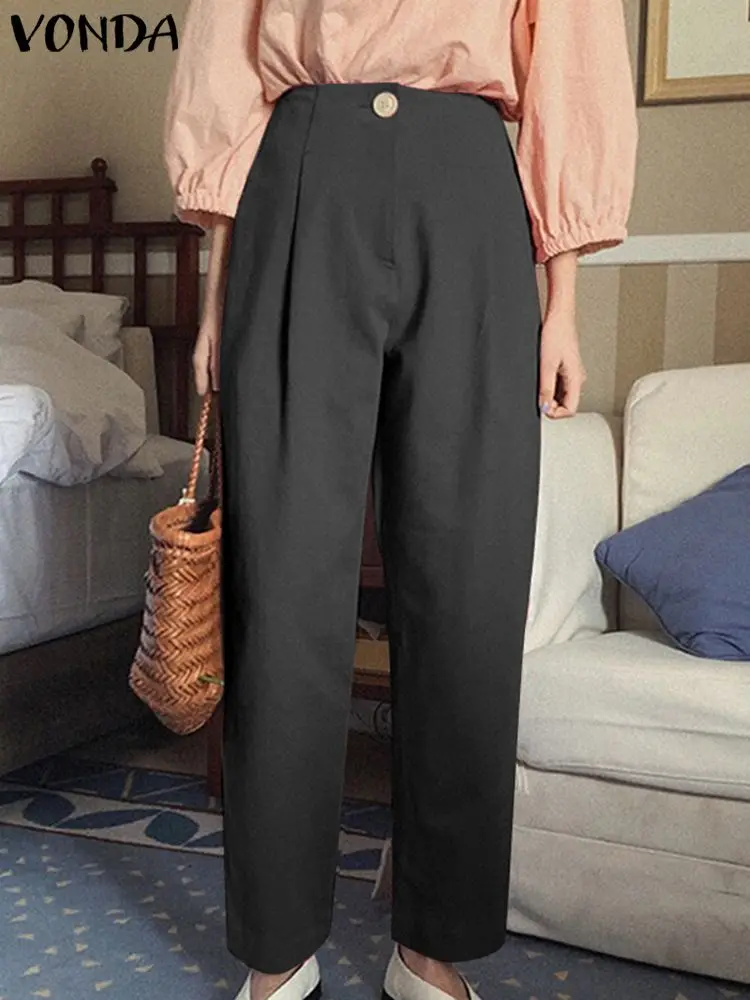 

Брюки VONDA женские длинные на пуговицах, модные повседневные Прямые Штаны оверсайз с высокой талией