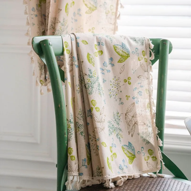 

Драпировки из хлопка и льна с зелеными листьями для гостиной