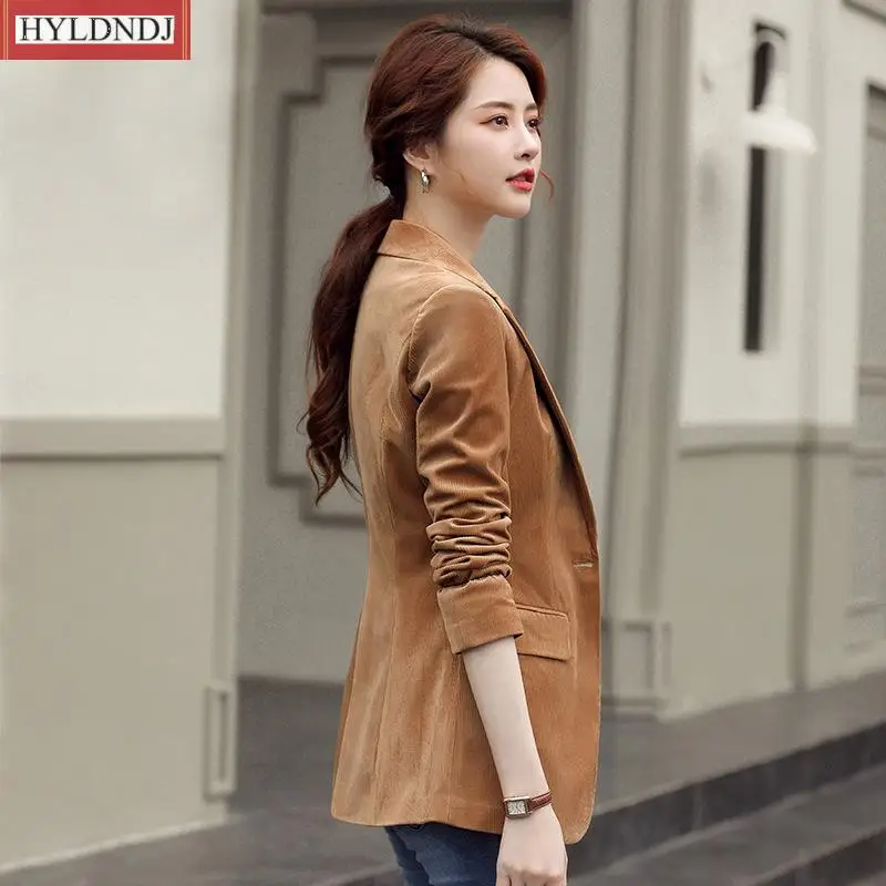 2023Spring Autumn New Women's Long-Sleeved Casual Small Suit Formal Wear Jacket Fashion Slim Slimming Solid Color Corduroy Jacke
