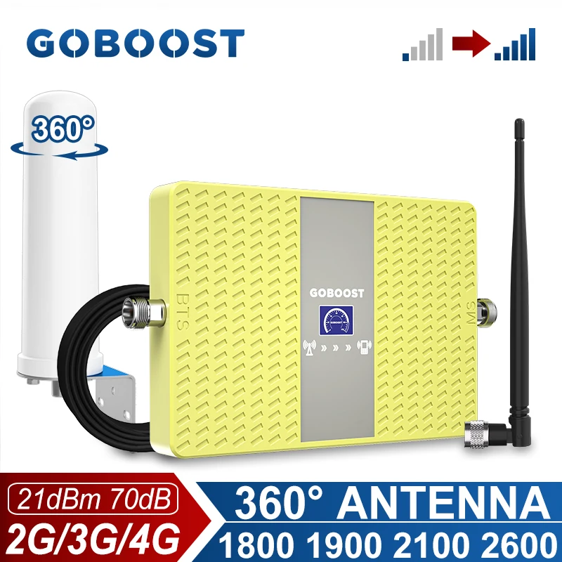 

Усилитель сигнала GOBOOST 2G 3G 4G, 70 дБ, LTE 2600 2100 1900 1800 МГц, сетевой ретранслятор, сотовый усилитель с антенной 360 °