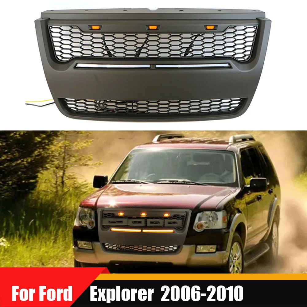 

Offroad Exterior Parts Front Grill Racing Grills Upper Grid W/Emblem Fit Bumper Grille W/LED Lights For Ford Explorer 2006-2010