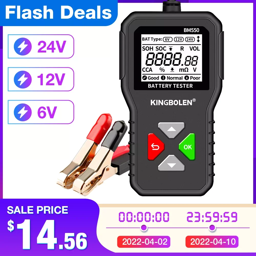 

BM550 Car Battery Tester 6V 12V 24V 100-2000 CCA 2Ah-220Ah Battery System Detect Auto Battery Analyzer Car Battery Tool PK KW208