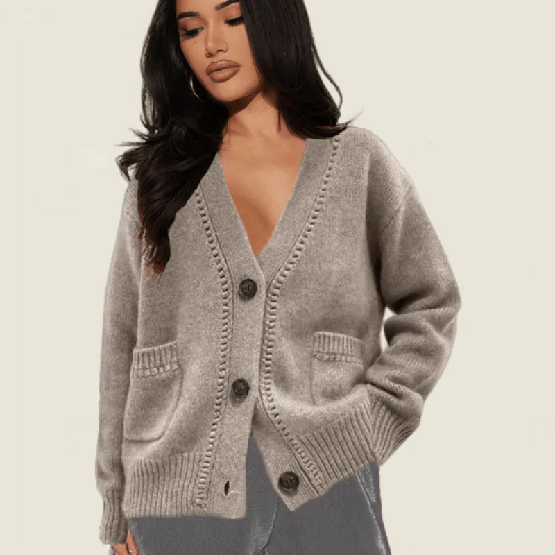 

2023 Autumn/Winter New Women's Sweater Women's Loose Button Knitted Pocket Cardigan Coat