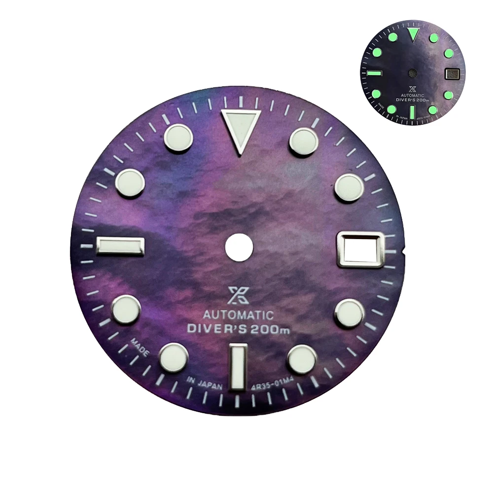 28.5mm Sunray Shell Dial Suitable for SKx007/SUB Green Luminous Watch Accessories  Suitable for NH35Automatic Movement With S Lo