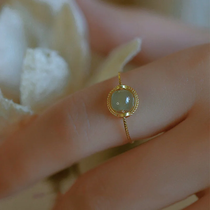 

Space Time Natural Hotan Jade Ring Female Minority Design Personality Versatile Opening Adjustable 22 New Ring Accessories