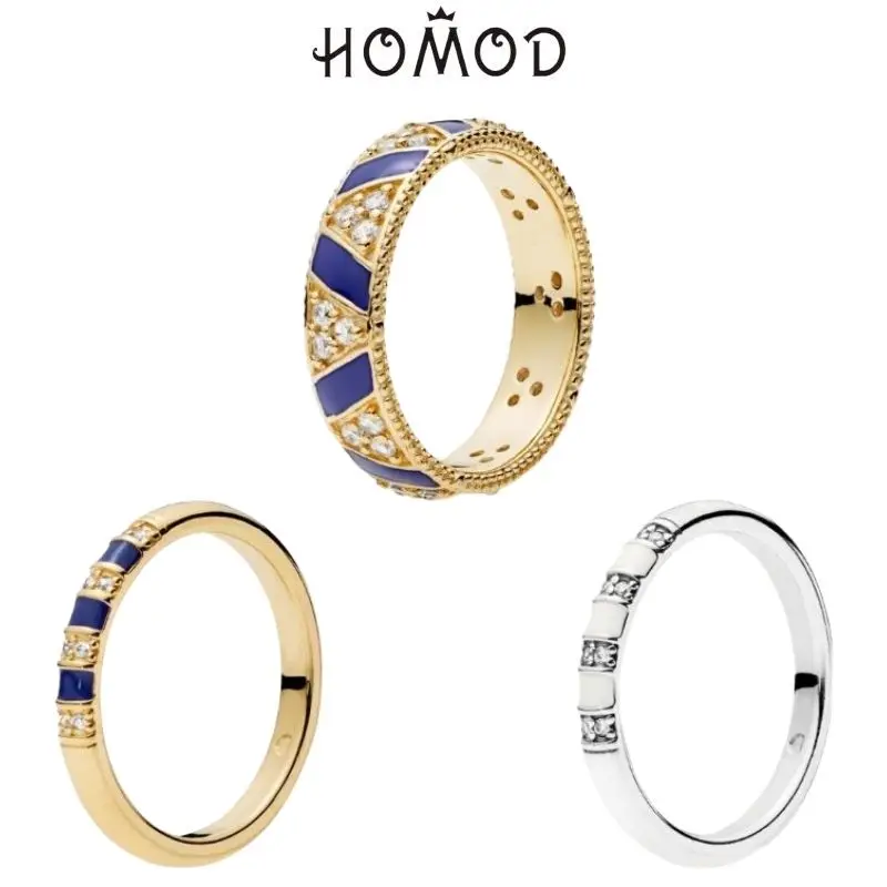 Фото Кольца Homod золотистого и синего цвета в полоску для женщин синие эпоксидные