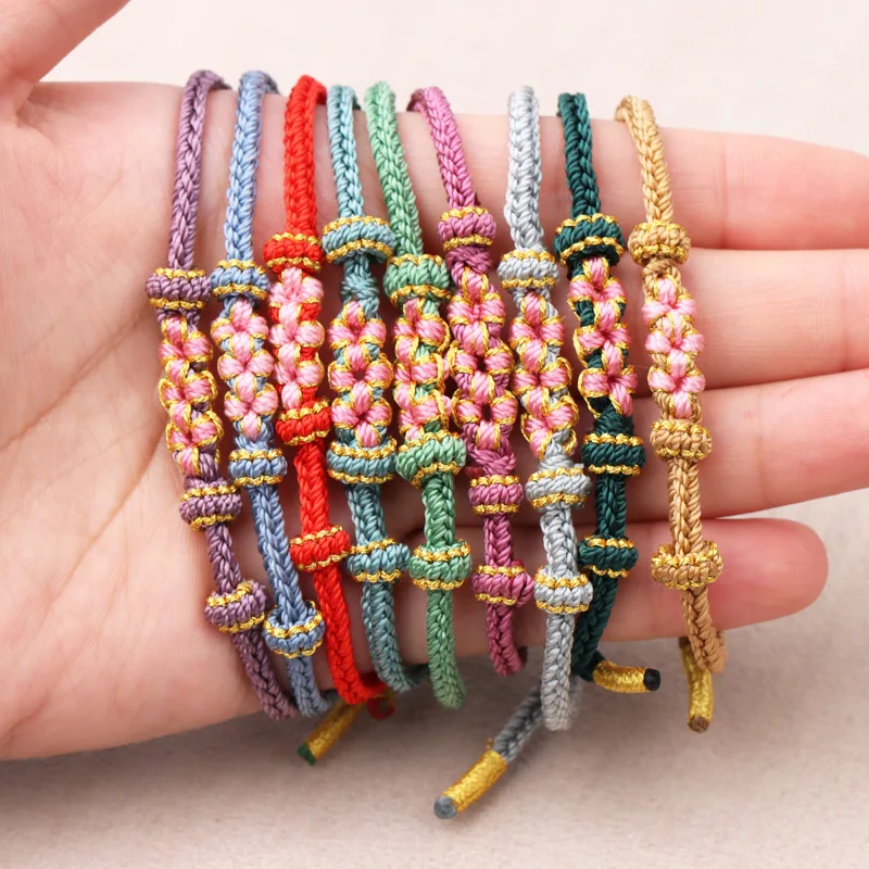 

Винтажные изысканные браслеты ручной вязки с цветами персика красные хлопковые нитки простые романтичные аксессуары для браслетов с розов...