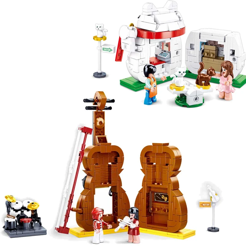 

Конструктор «девушка-друзья», модель скрипки, модель удачи, кот, сборная фигурка, 308 шт., 323 шт., игрушка для детей, подарок на день рождения