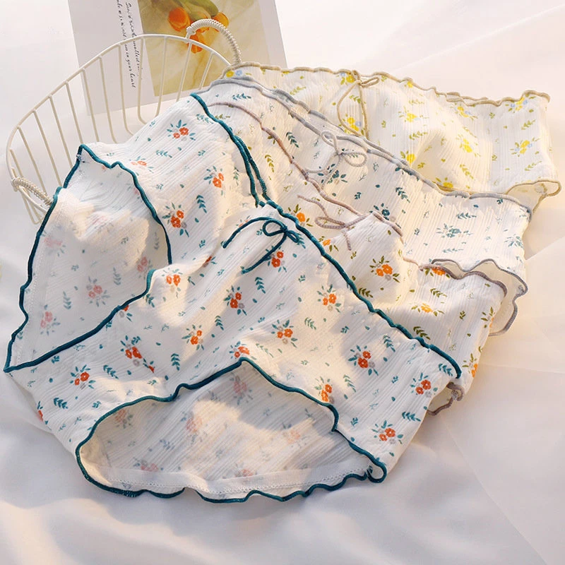 

Модные хлопковые трусики в цветочек, Размеры M-XL, женское нижнее белье, трусики со средней талией, бесшовные трусики, женское нижнее белье