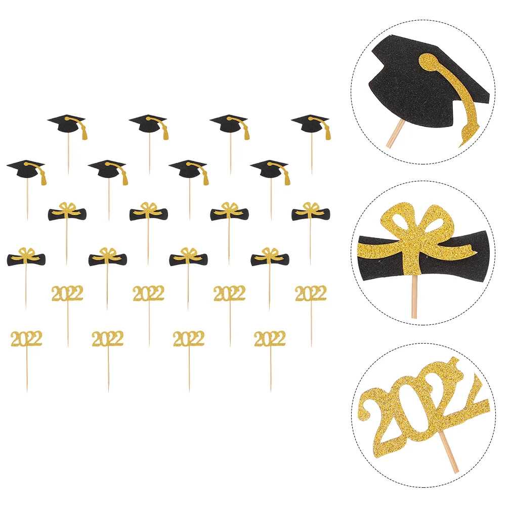 

24 Pcs Cake Insert Graduation Ornaments Creative Picks Mini Paper Cups Cupcake Decors Cap Decoration Dessert
