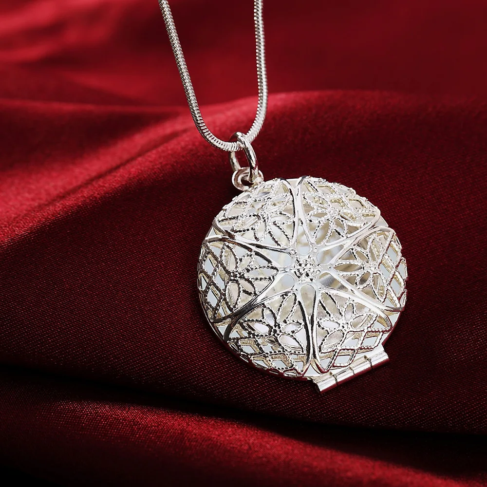 

925 Sterling Silver Necklace For Women Round photo frame Pendant 18 inches Christmas gift high quality wedding party Jewelry