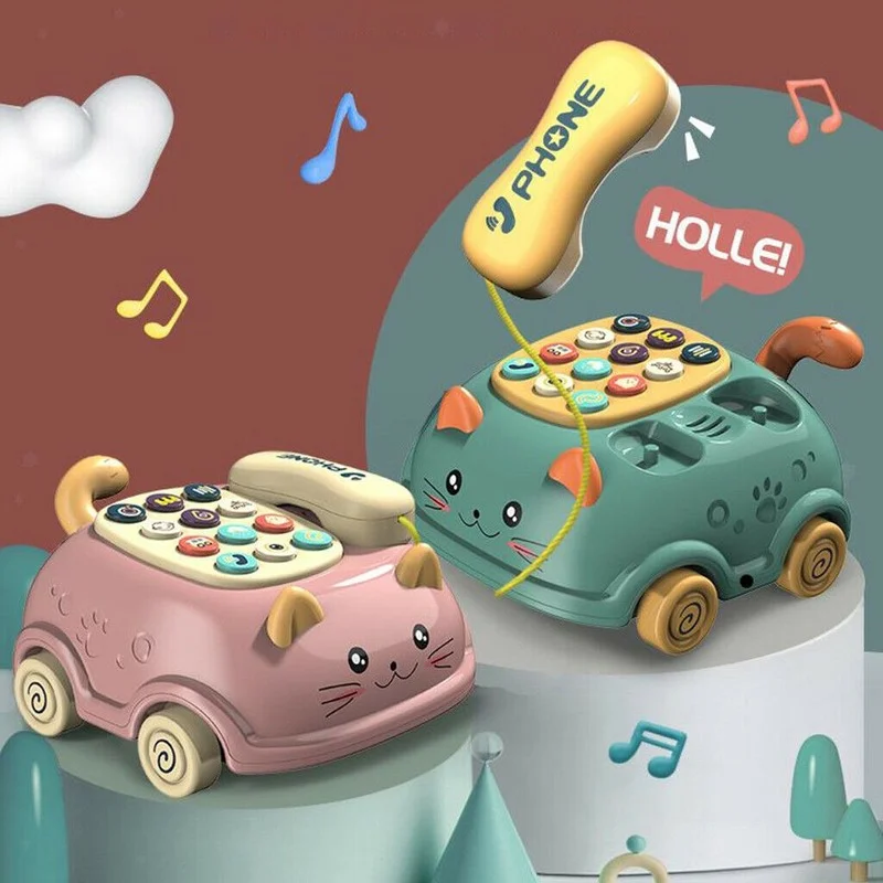 

Baby Children 1-3 Years Old Kitten Bilingual Telephone Car Montessori Telephone Toy Music Early Education Story Machine