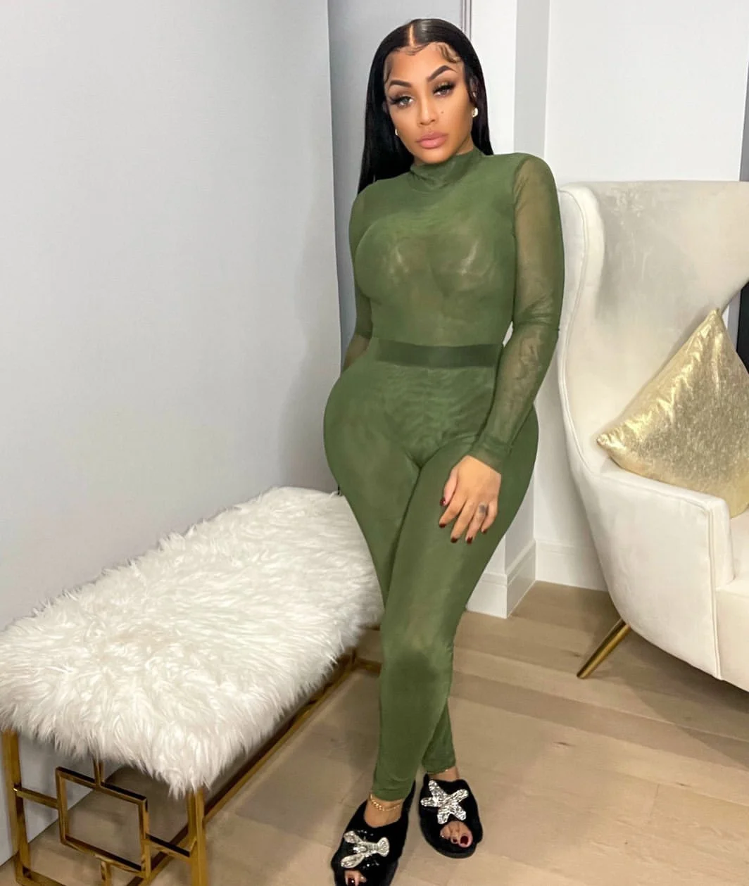 

Solid Mesh Sexy 2 Piece Club Outfits For Women Two Piece Sets Long Sleeve Top +Leggings Set Party Birthday Matching Sets