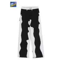 uncledonjm raw edge patchwork casual pants men high street fashion loose straight trousers overall tactical pants goth clothes