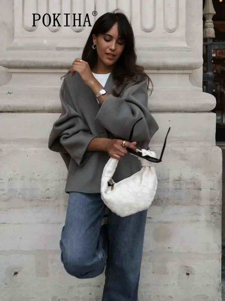 

Pokiha Fashion Women 2023 Winter Casual With Pockets Cardigan Sweater Elegant Long Sleeve Button-up Female Outerwear Chic Tops