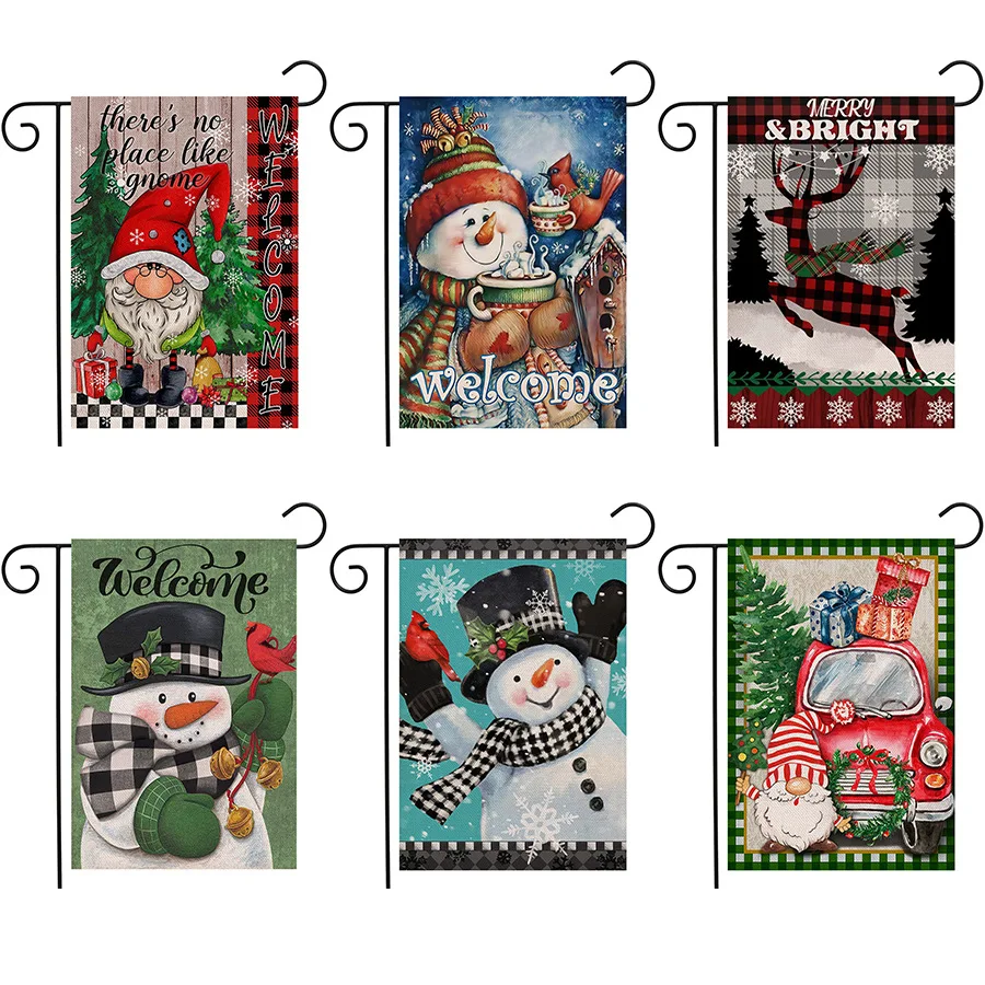 

Custom Pennants New Winter Christmas Welcome Garden Flag Happy Year Snowman Truck Yard Decorative Flag