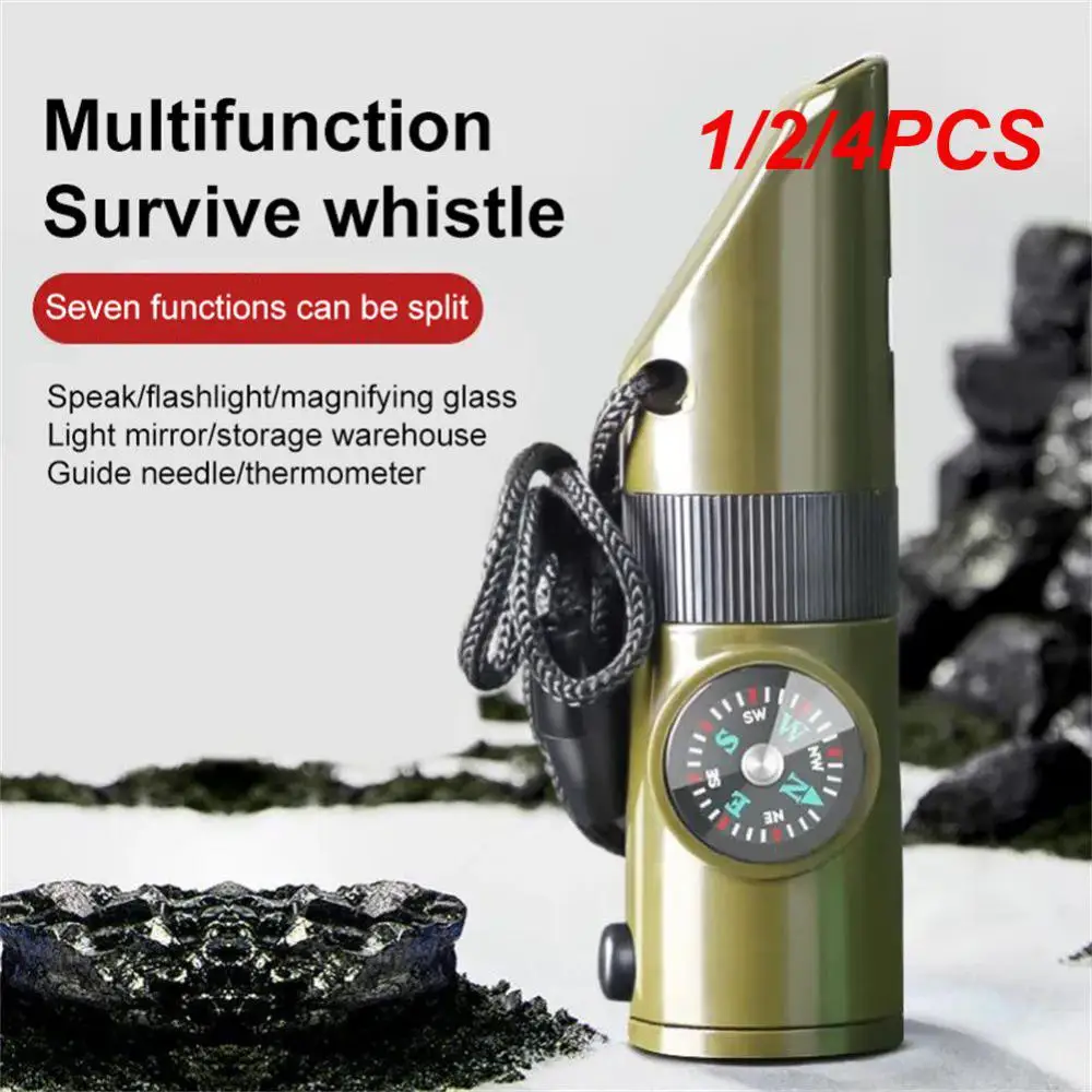 

1/2/4PCS In 1 Multifunctional Whistle Trekking Thermometer Compass Magnifier Torch Mirror Led Light Outdoor Camping Survival