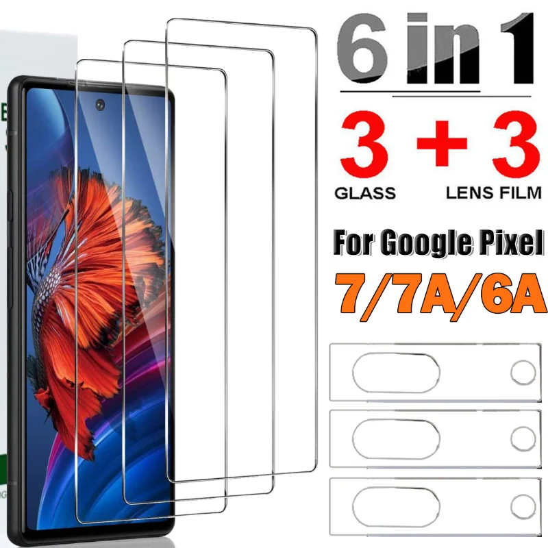 6in1 Premium 9H Tempered Glass for Google Pixel 7 7A 6A 4 4XL 1-3pcs Screen Protectors & 3pcs Camera Lens Film Set Screen Guard