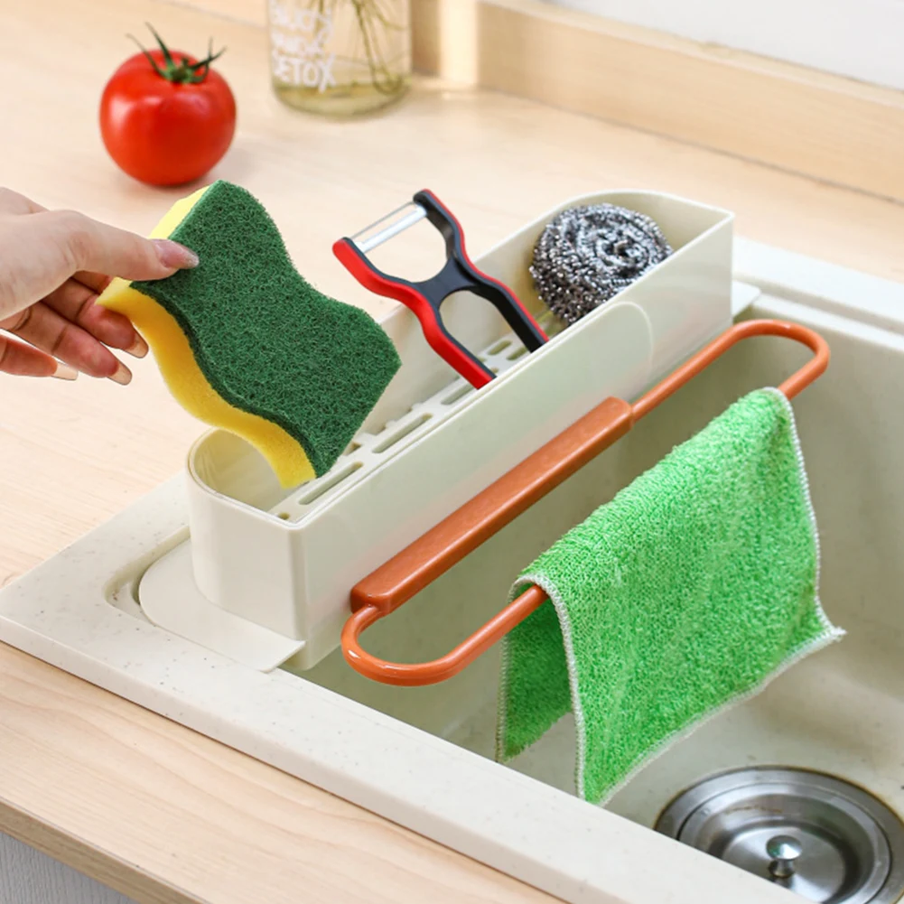 

Telescopic Kitchen Sink Shelf With Hanging Rod Multipurpose Drain Storage Rack Bathroom Rack Kitchen Accessories Organizer