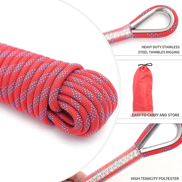 10mm Outdoor Climbing Rope Static Rock Climbing Rope, Tree Climbing Rappelling Rope, Escape Nylon Rope with 2 Steel Hooks 4