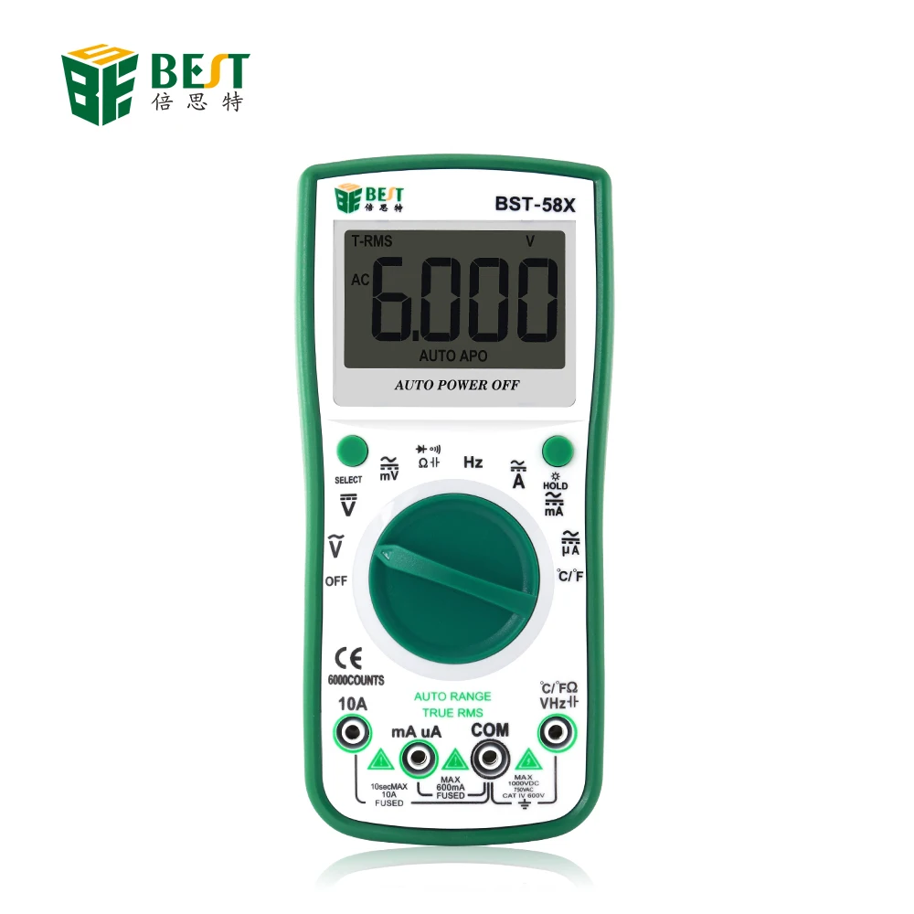 

BEST BST-58X Auto range Digital Multimeter Ohm Ammeter Meters Meter Tester Tester 6000 Count AC/D