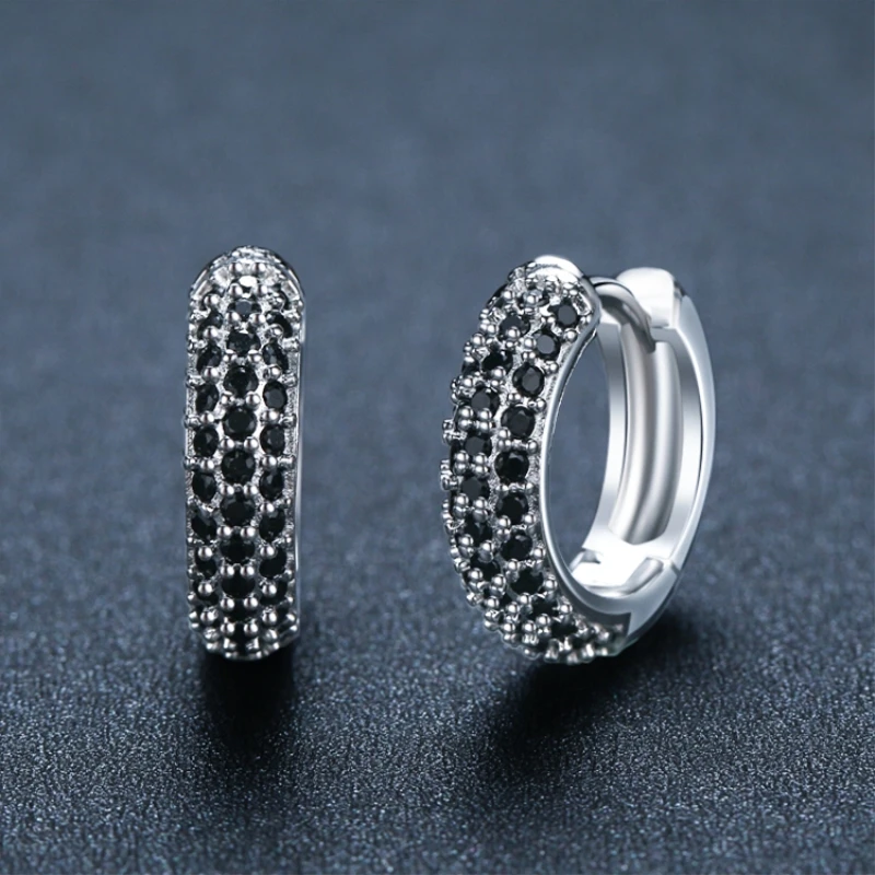 SODROV Black Zircon Hoop Earring Jewelry Classic Gothic Wholesale Women's Black  Accessories Earrings for Women
