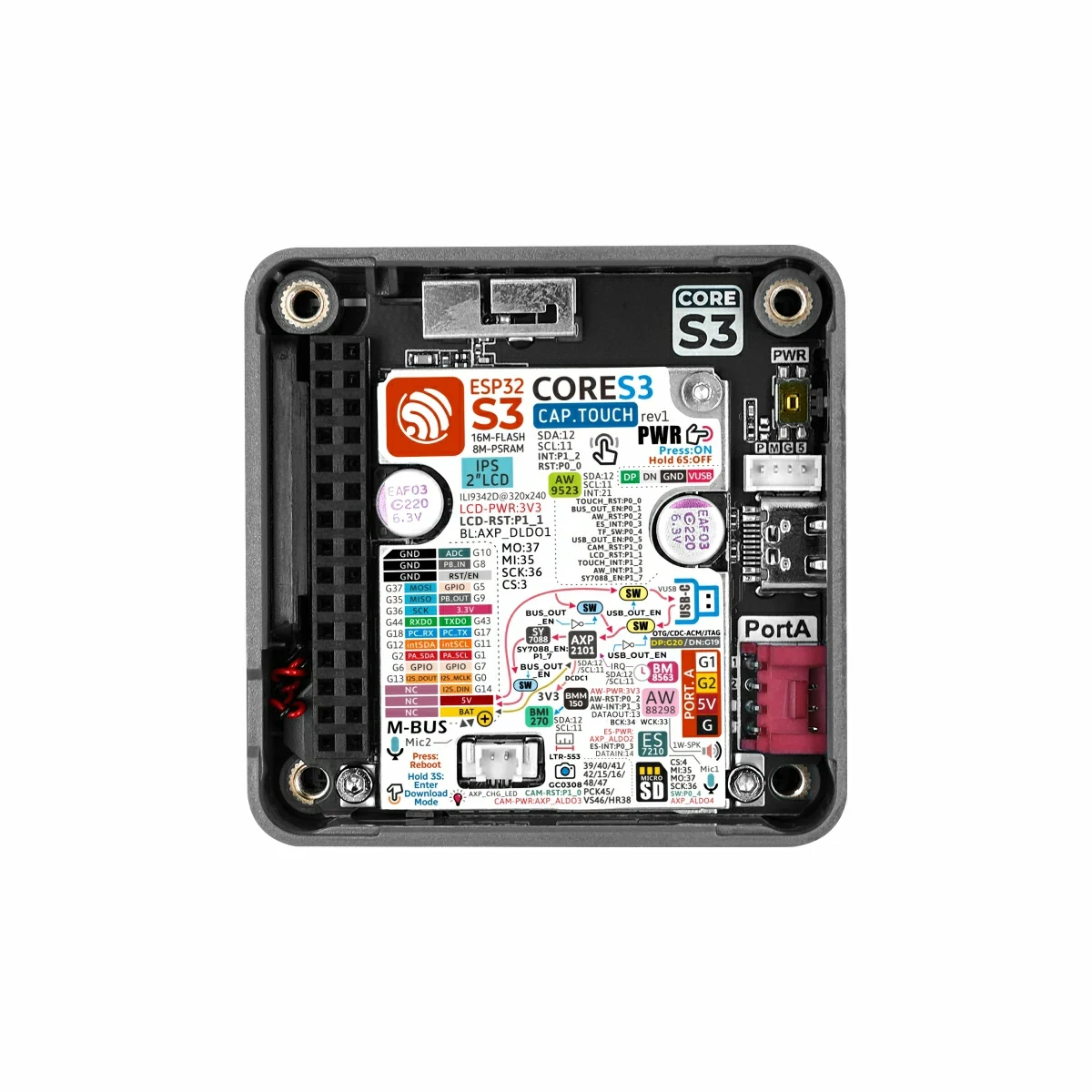 Фото Оригинальный комплект для разработки IoT M5Stack CoreS3 Lite ESP32-S3 с 2,0-дюймовым сенсорным экраном и программируемым контроллером Wi-Fi №3