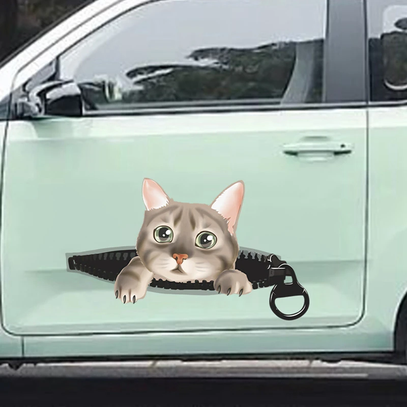 

Cute Cartoon Cat Car Stickers Creative 3D Zipper Kitten PVC Stickers for Auto Car Motorcycle Decals Home Wall Decorative Sticker