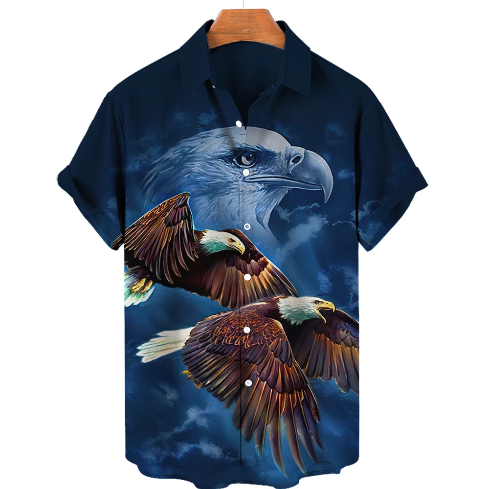 New Luxury Men Shirt Hawaiian Shirts Summer Short Sleeve Top Tee 3D Print Fashion Soaring Eagle Loose Beach Shirt Male Clothing