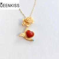 qeenkiss nc5286 fine jewelry wholesale fashion woman bride mother birthday wedding gift retro rose agate heart 24ktgold necklace