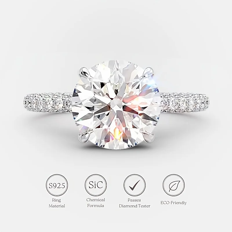 

Moissanite 5.19 Ct Lab-Grown Round Brilliant With Micro Pave Side Stones 925 sterling silver ring engagement wedding