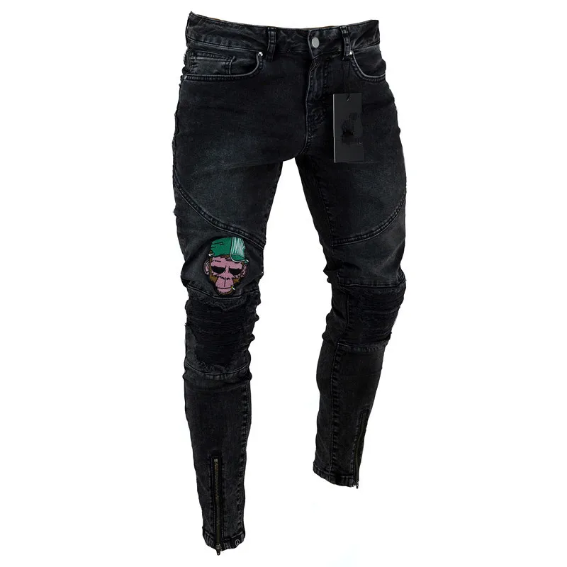 Men Ripped Skinny Jeans Men's Stretchy Denim Pants Brand Embroidery Clothes Overalls Slim Fit Casual Cotton Denim Trousers