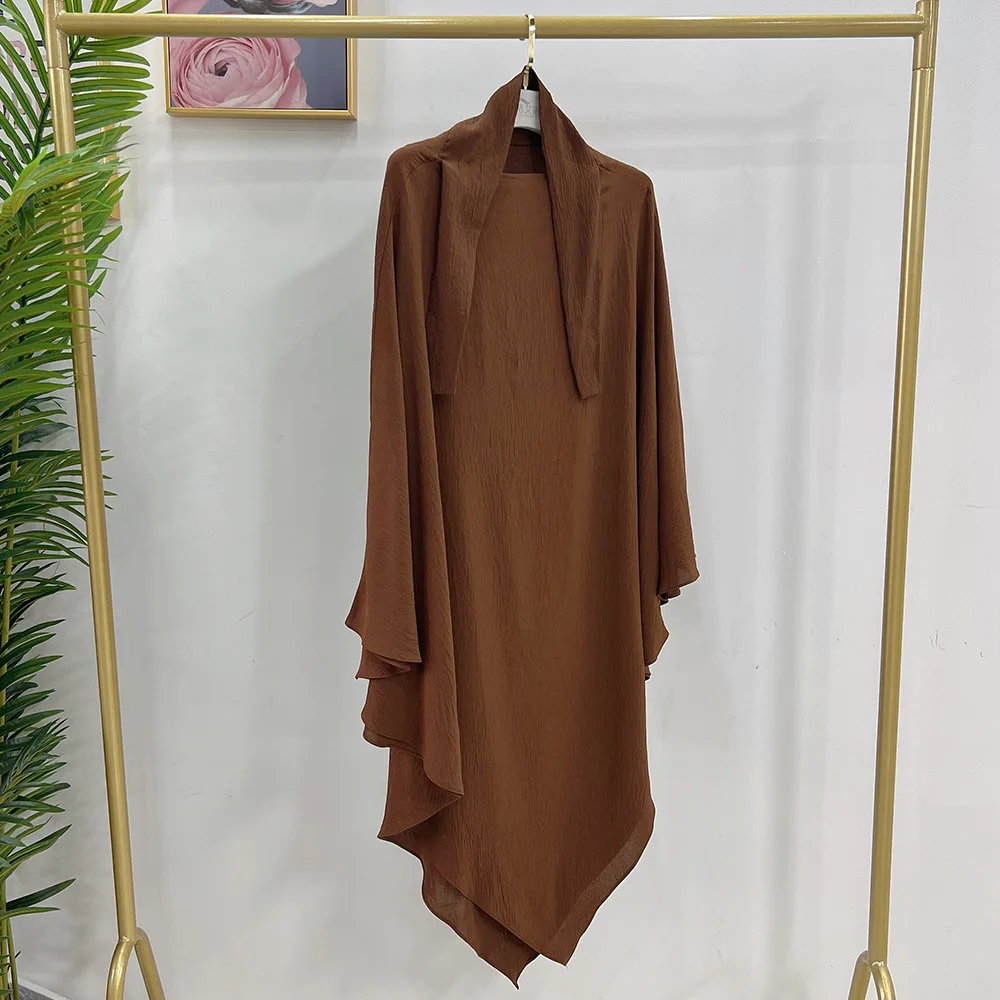 

Eid Ramadan One Layer Crepe Long Khimar Muslim Women Islam Prayer Garment Hijab Veil Sleeveless Tops Burqa Abaya Scarf Clothing