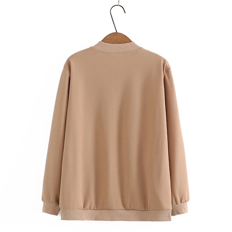 Plus Size Jacket 4xl Women Clothing Casual Solid Color Baseball Uniform Fashion Zipper Long Sleeve Coat Autumn