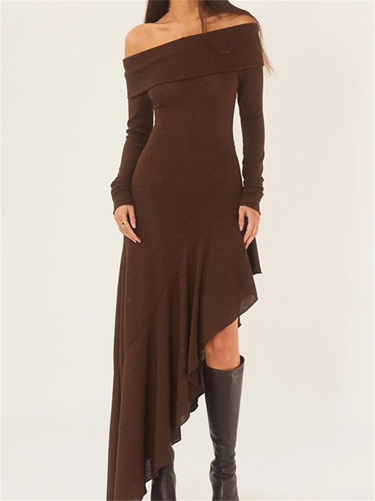 

Сексуальное длинное платье CHRONSTYLE с воротником-лодочкой и открытыми плечами, женское пляжное платье с оборками и Боковым Разрезом, облегающее женское платье 2023