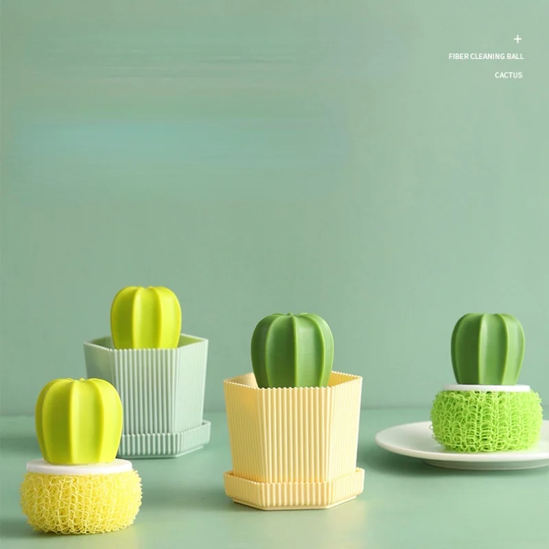 

Household Kitchen Cleaning Brush Cactus Dishwashing Brush Imitation Potted Pot Brush with Handle Nano Ball Gradient Color